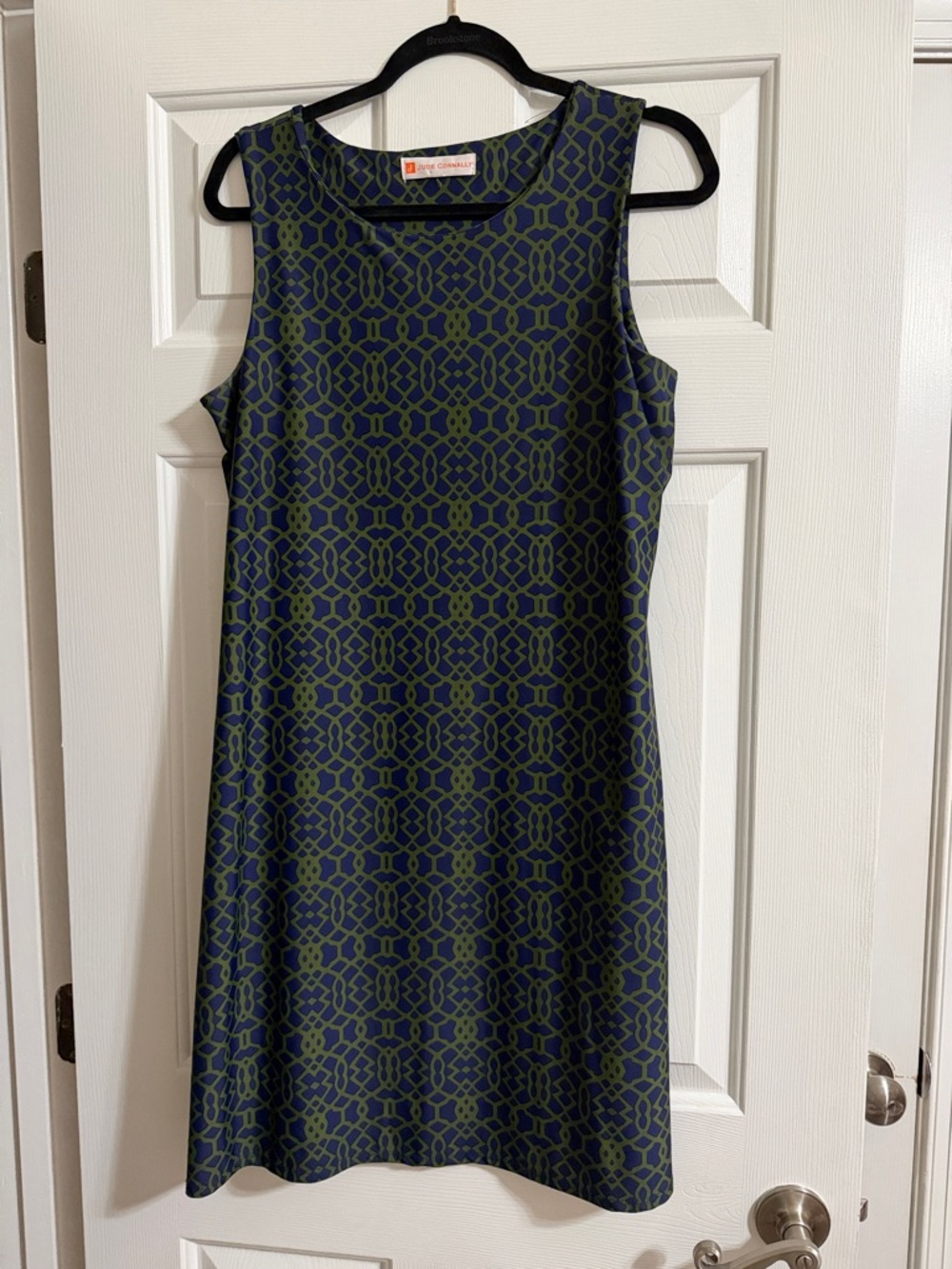 Jude Connally Women's Navy Blue and Green Sleeveless Shift Dress Size Large